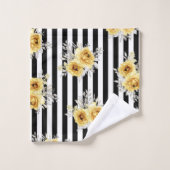 Handtuch Set Gelb Blütenvert. Schwarze Streifen (Waschlappen)