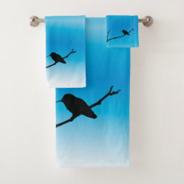 Handtuch Set - Hummingbird Silhouette auf Blue