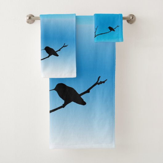 Handtuch Set - Hummingbird Silhouette auf Blue (Insitu)