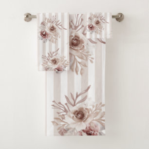 Handtuch Set Neutral Browns Floral Vert. Weißstre