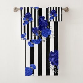 Handtuch Set Royal Blue Floral Black Vert. Streife