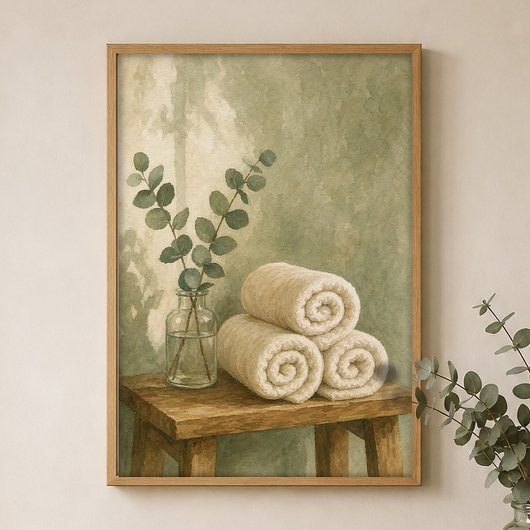 Handtücher und Eukalyptus Wasserfarbenposter Poster
