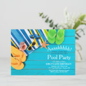 Handtücher und Flip Flops Einladung (Stehend Vorderseite)