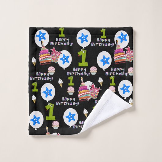 Handtuchhalter, #1 Happy First Birthday Badhandtuch Set (Waschlappen)