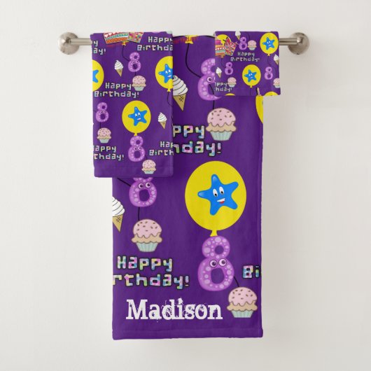 Handtuchhalter, 8. Geburtstag, Lila Badhandtuch Set (Insitu)
