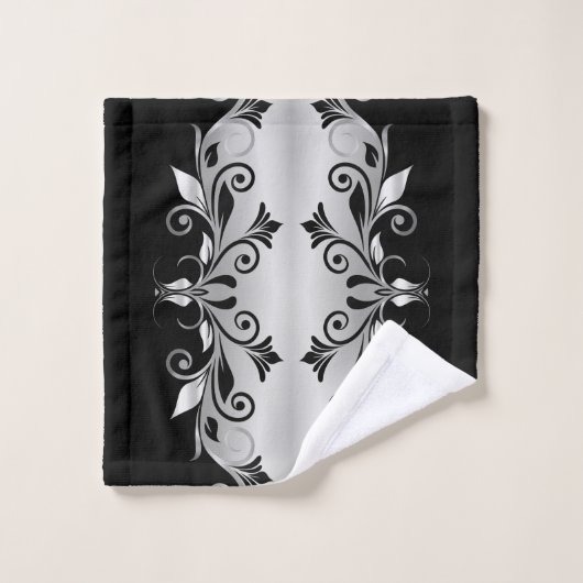 Handtuchhandtuch-Set - Schnörkel schwarz und silbe Badhandtuch Set (Waschlappen)