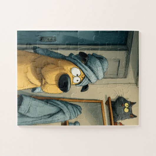 Handtuchkopf Hund & Sneaky Cat - Funny Puzzle (Horizontal)