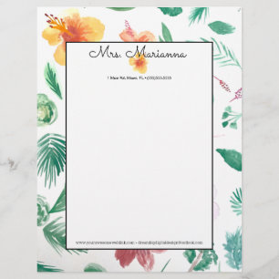 Handwasserfarben-Hibiskus-Muster Sommer-Schrift Briefbogen