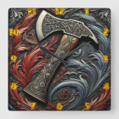Handwerk und Power eines Fireman's Ax-Design Quadratische Wanduhr (Vorderseite)