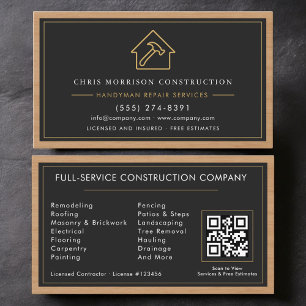 Handwerker Holz QR-Code Bau Schwarz Gold  Visitenkarte