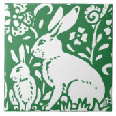 Handwerker Stil Rabbit Bunny Emerald Green Floral Fliese (Vorderseite)