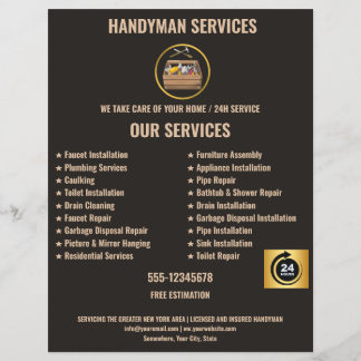 Handwerker-Vertragnehmer modernes Schwarz-Gold-Wer Flyer