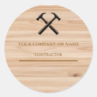 Handwerker-Vertragshammer-Logo aus rustikalem Holz Runder Aufkleber