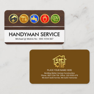 Handwerker-Werkzeugsymbol auf Holzmaserung Visitenkarte