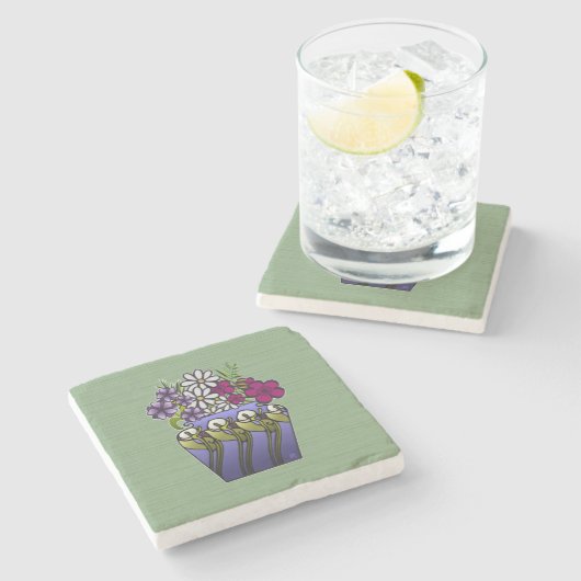 Handwerkerin Lily Vase Marble Steinuntersetzer (Seitenansicht)