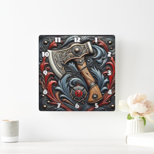 Handwerkskunst auf Display mit einem Fireman's Ax Quadratische Wanduhr (Zuhause)
