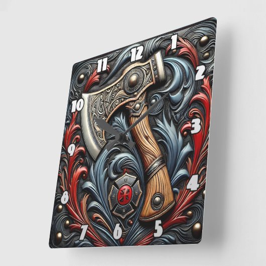 Handwerkskunst auf Display mit einem Fireman's Ax Quadratische Wanduhr (Winkel)