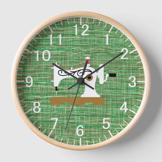 Handwerksnähmaschine Green Burlap Uhr (Vorderseite)