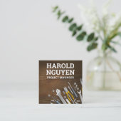 Handwerkswerkzeuge Holztisch Quadratische Visitenkarte (Stehend Vorderseite)