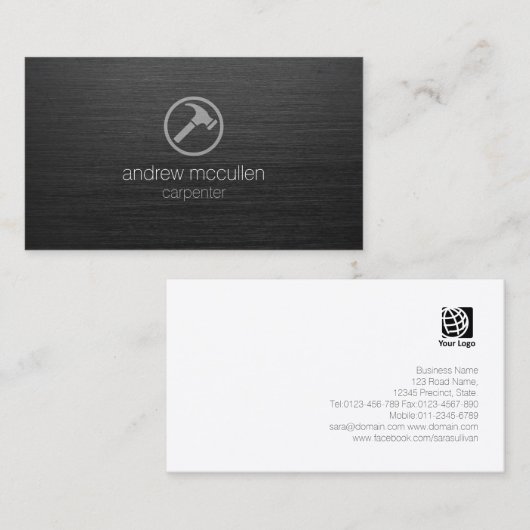 Handwerkzeuge Hammer Icon Dunkel gebürstetes Metal Visitenkarte (Vorne/Hinten)