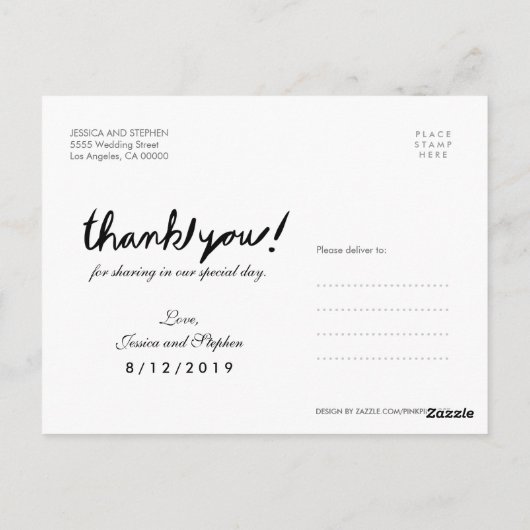 Handwrite 4 Foto Collage Danke Black Postcard Postkarte (Rückseite)