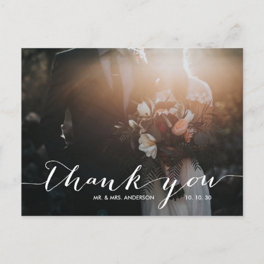 Handwriting 2 Foto Wedding Vielen Dank Postkarte (Vorderseite)