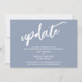 Handwriting abgebrochen Hochzeitsupdate Dusty Blue Einladung (Vorderseite)