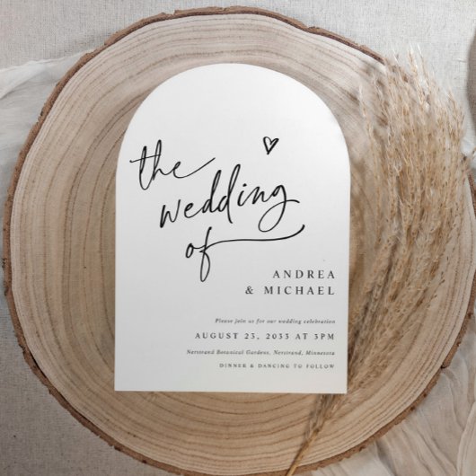Handwriting Arch Heart Wedding Modern QR Code Einladung