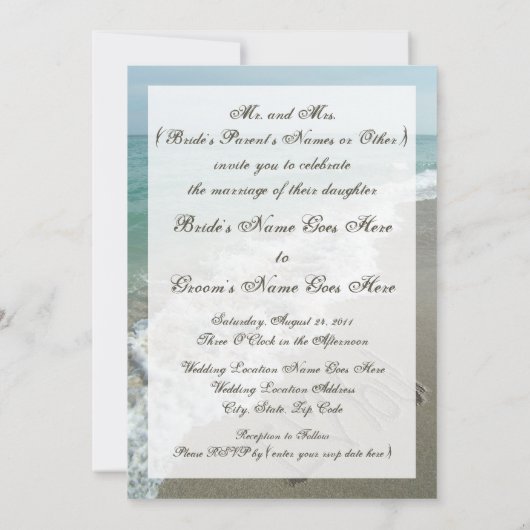 Handwriting Beach Hochzeit in Urlaubsort Einladung (Rückseite)