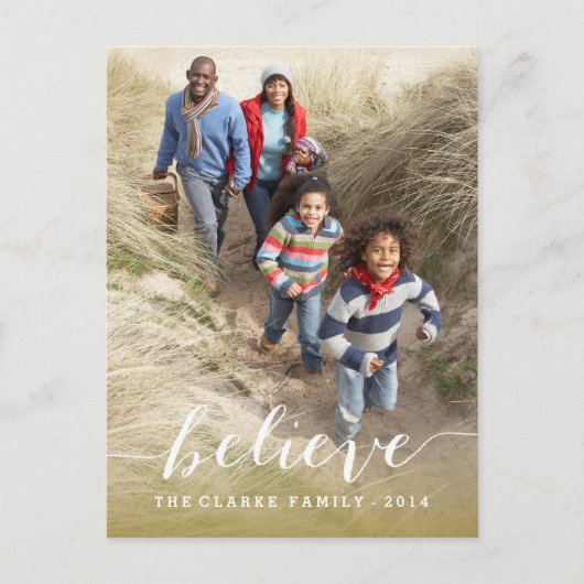 Handwriting Believe Wird Holiday Foto Postcard Feiertagspostkarte (Vorderseite)