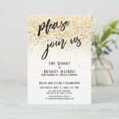 Handwriting Bitte schließen Sie sich uns Confetti Einladung (Stehend Vorderseite)