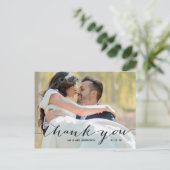 Handwriting Black 2 Foto Hochzeit Vielen Dank Postkarte (Stehend Vorderseite)