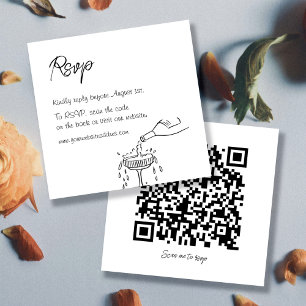 Handwriting Black&White Whimsical QR Code Hochzeit Begleitkarte