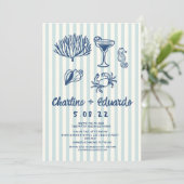 Handwriting Coast Retro Hochzeit Einladung (Stehend Vorderseite)