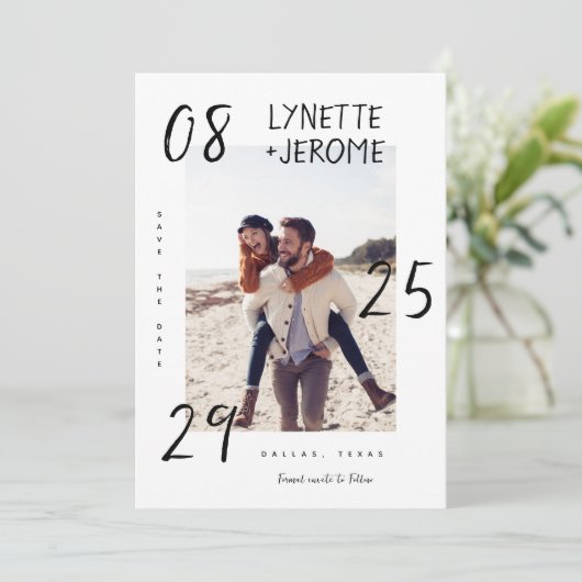 Handwriting Date Handgeschriebenes Skript-Foto Hoc Save The Date (Stehend Vorderseite)