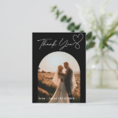 Handwriting Elegant Wedding Foto Vielen Dank Postkarte (Stehend Vorderseite)