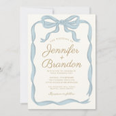 Handwriting Eleganter Blue Ribbon gestreift Einladung (Vorderseite)