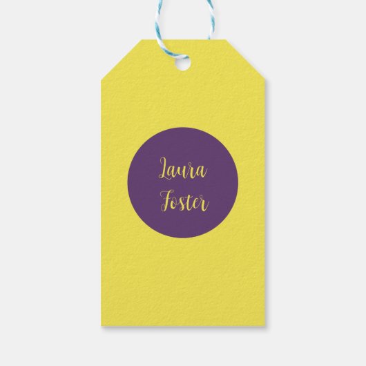 Handwriting Eleganter Name Indigo & Gelb Farbe Geschenkanhänger (Rückseite)