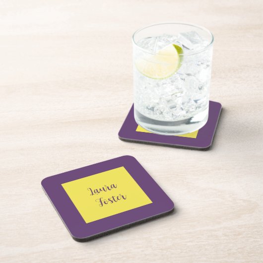 Handwriting Eleganter Name Indigo & Gelb Farbe Getränkeuntersetzer (Rechte Seite)