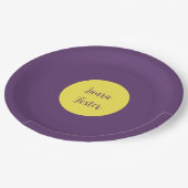 Handwriting Eleganter Name Indigo & Gelb Farbe Pappteller (Schrägansicht)