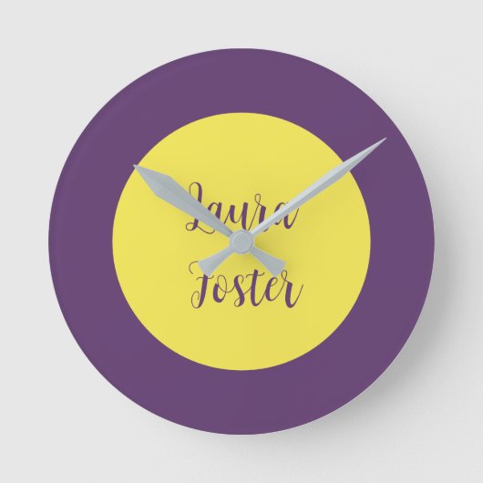 Handwriting Eleganter Name Indigo & Gelb Farbe Runde Wanduhr (Vorderseite)