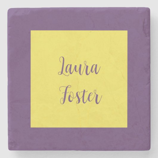Handwriting Eleganter Name Indigo & Gelb Farbe Steinuntersetzer (Vorderseite)