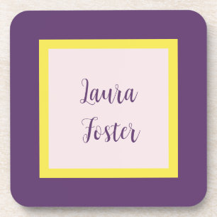 Handwriting Eleganter Name Indigo Yellow Rose Quar Getränkeuntersetzer