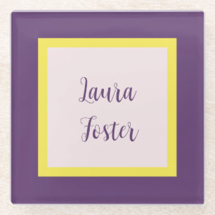 Handwriting Eleganter Name Indigo Yellow Rose Quar Glasuntersetzer