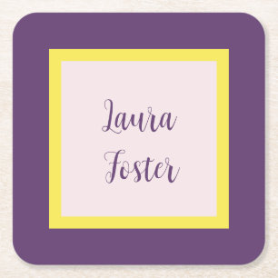 Handwriting Eleganter Name Indigo Yellow Rose Quar Rechteckiger Pappuntersetzer