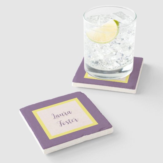 Handwriting Eleganter Name Indigo Yellow Rose Quar Steinuntersetzer (Seitenansicht)