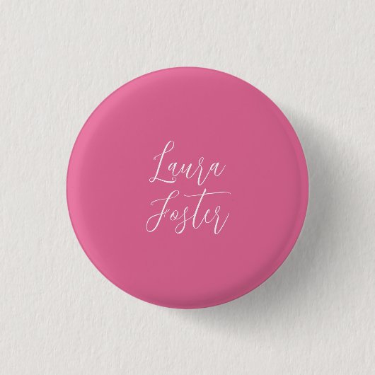 Handwriting Eleganter Name Rosa Farbe Button (Vorderseite)