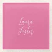 Handwriting Eleganter Name Rosa Farbe Glasuntersetzer (Vorderseite)