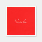Handwriting Eleganter Name Rot Weiße Farbe Schlich Serviette (Vorderseite)