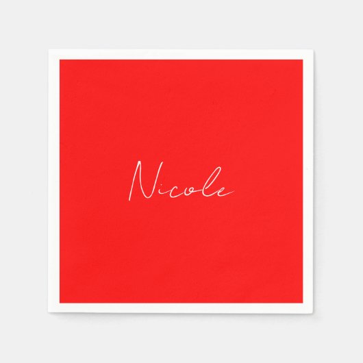 Handwriting Eleganter Name Rot Weiße Farbe Schlich Serviette (Vorderseite)